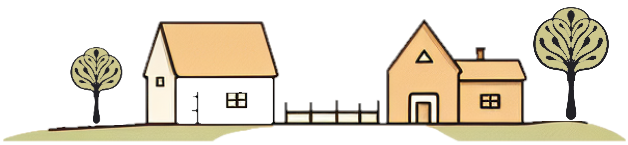 image of two little farmhouses with fence in between